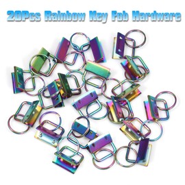 SPEEDWOX 20Pcs 1" Rainbow Key Fob Hardware with Key Fob Pliers Set, 8" Glass Running Pliers with Rubber Tips, Hardware with Key Ring for Wristlet Keychain Hardware Install