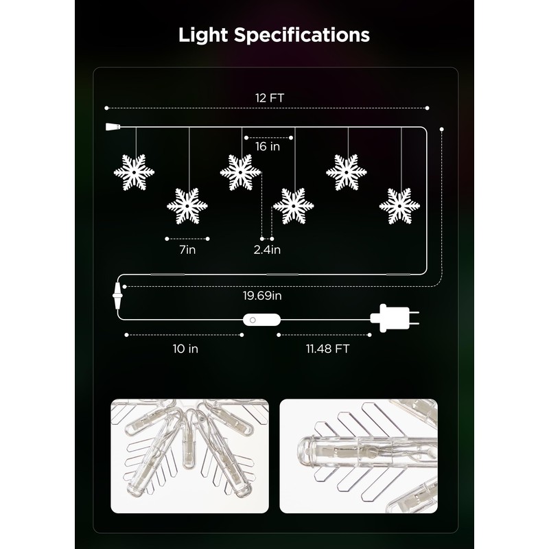 Brightown Smart Snowflake Lights, 12ft 96LED with 8 Drops Outdoor