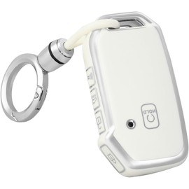 OFFCURVE Funda de Llave Compatible con Kia - Funda Protectora de TPU Suave con 5 Botones para Llave Inteligente sin Llave (Blanco Plata)