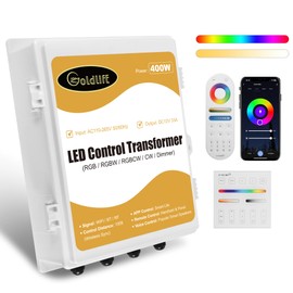 Goldlife C1 400W LED Control Transformer Box, AC110-265V to DC12V Low Voltage Transformer + RGB CCT 5in1 LED Controllers + RF Handheld/Panel Remoters for Pool Boat Landscape Outdoor Lights