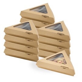 Restaurantware-Eco Tek 9.25 x 9.25 x 2 Inch Pizza Slice Boxes, 100 Clamshell Pizza Slice Containers - Disposable, Corrugated, Kraft Paper Pizza Slice Holders, Side Vents, Clear Window