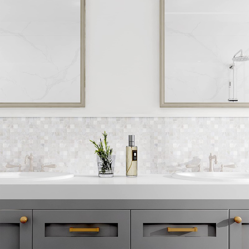 Peel and Stick Backsplash Mother of Pearl Tile, Yew &