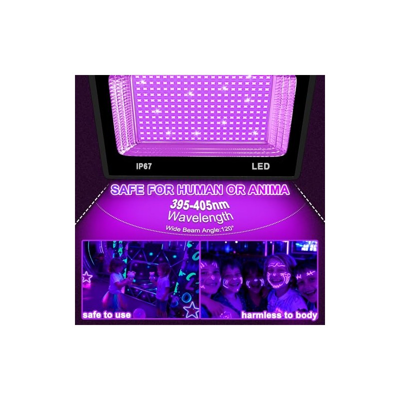 100W Luces Negras UV LED Reflector con 59in ON/OFF Enchufe(2PCS)