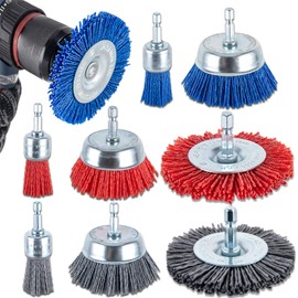 Ny lon Filament Brush - 9 Pack Abrasive Filament Nylon Wire Bristle Drill Wheel and Cup Brush Set, Nylon Brush for Drill with 1/4 Inch Hex Shank for Removal of Rust Corrosion Paint - 80/100/ 240 Grit