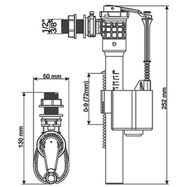KKPol Universal Toilet Valve Replacement, Globe Valve, Brass, 1/2" or 3/8" Inch BSP, Cistern Flush