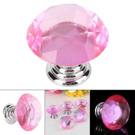 Ejoyous Pink Crystal Glass Knobs, 10 Pack 30mm Wardrobe Handles, Diamond Cut Cupboard Door Handles, for Home Furniture Cupboards Wardrobes Drawers