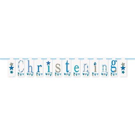 Blue Bunting Christening Block Banner (2.1 meters) 1 Piece - Premium Celebration Banner for Baptism & Christian Events