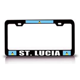 Custom Brother - ST Lucia Flag Metal Car SUV Truck License Plate Frame Bl x60