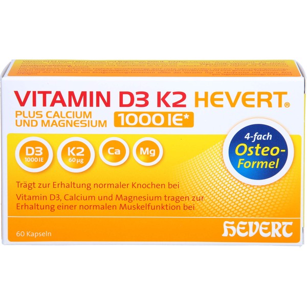 Vitamin D3 K2 HEVERT Kapseln plus Calcium und Magnesium, 60 pcs. Capsules