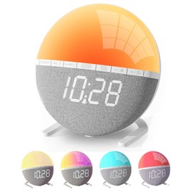 JUNHOTAI Luminous Alarm Clock with RGB Night Light, Table Clock, Bedside Lamp, Alarm Light, Sunrise, Atmosphere Simulation, Loud Volume, 7 Alarm Bell Songs Selection, Volume Adjustment, Digital Clock