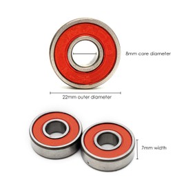 16PCS 608RS Red Skate and Skateboard Metal Wheel Bearings – ABEC 9 Rated – Great for Speed - Skateboards, Inline, Roller Skates, Scooter, Longboard Wheels