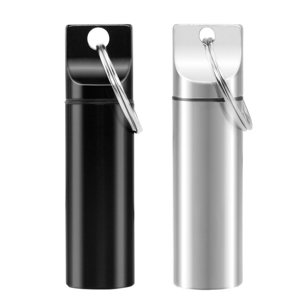 CIXLOGIC 2pcs Small Portable Pill Box Keychain, Waterproof Aluminum Pill