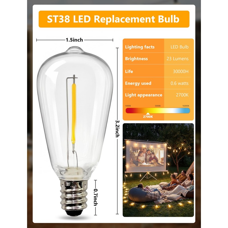 Abeja 25 Pack ST38 LED Replacement Bulbs, E12 0.6W Shatterproof