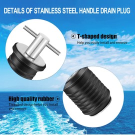 Drain Plug, 3/4-inch, 1-inch or 1-1/4-Inch Snap, T-Shape Drain Plug Twist-Turn Marine Boat Drain Plugs, Brass Snap Handle with Rubber Boat Drain Plug Stainless Steel,19mm
