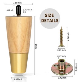 O.HSNYIU 4 Pcs Wooden Furniture Legs 4 Inch or 6 Inch, Couch Legs Heavy Duty, Legs for Furniture Set of 4, Sofa Legs Replacement (4 Inch)