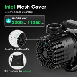 VIVOSUN 3000 GPH Submersible Water Pump with Barrier Bag, 150W Pond Pump with 18FT. Lift Height, Ultra Quiet Aquarium Pump for Pond, Waterfall, Fish Tank, Statuary, Hydroponic