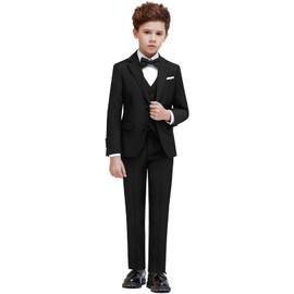 PACOROMANO Boy Suit Set Black Extra Slim 7 Pcs Boys Formal Slim Suit Set Ring Bearer Outfit Boy Skinny