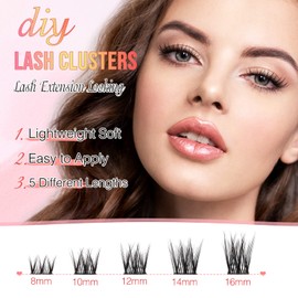 Lash Clusters C Curl Mix Length Cluster Lashes DIY Lash Extensions 8mm 10mm 12mm 14mm 16mm Individual Eyelash Clusters Super Thin Band EMEDA (Mix 8-16mm D Curl Natural Luckies)