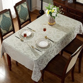 SASTYBALE Jacquard Tablecloth Floral Damask Table Cloth Spill Proof Dust-Proof Wrinkle Resistant Polyester Table Cover for Kitchen Dining Tabletop (Rectangle/Oblong, 152 x 213 CM (6-8 Seats), Sandy)
