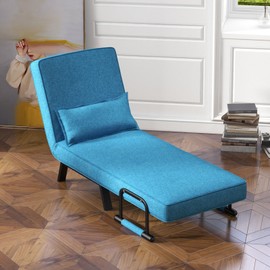 Costway Folding 5 Position Convertible Sleeper Bed Armchair Lounger Chair w/Pillow Blue