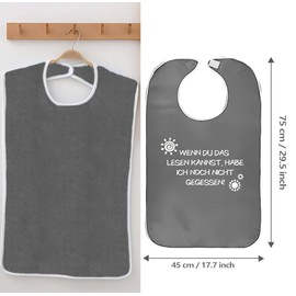 LANZLC Bibs for Adults, Pack of 3 Bibs for Adults, Reusable, Washable, Funny Bib for Seniors with Velcro Fastening, "Wenn du das lesen kannst, HABE ICH noch nicht GEGESSEN", gray, m