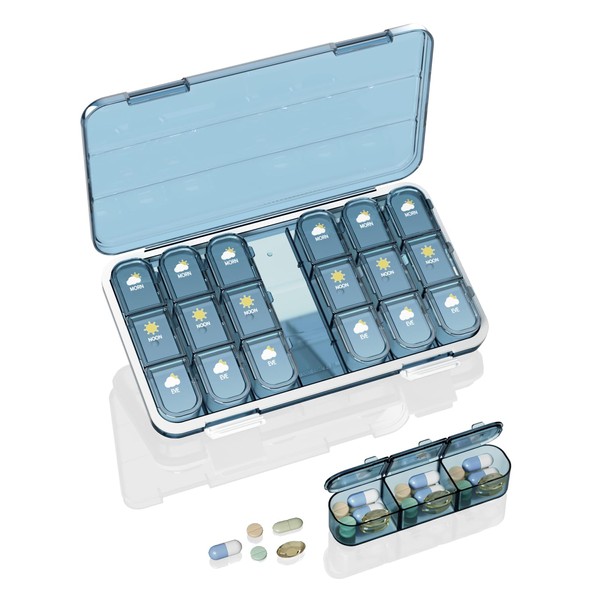 Pill Organizer 3 Times a Day, Travel Pill Box 7