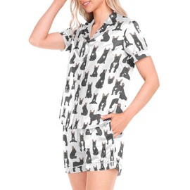 Oarencol Silk Pajamas for Women Fun French Bulldog Dog Short Sleeve Button Down 2 Piece Silk Pjs Shorts Set Loungewear M