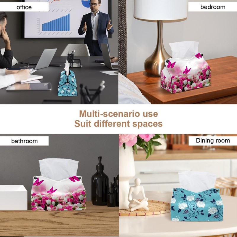 2 Pack Tissue Box Cover Holder, Butterflies with Flowers Rectangle