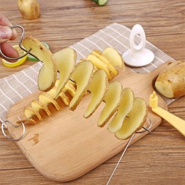 Potato Tower Cutter,6 Pcs Potato Spiral Cutter Set Potato Twister Sapiral Cutter Reusable Stainless Steel Wavy Potato Slicer for Potato Tower,Barbecue,Gather,Party,Camping,Family,Kitchen