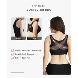 FeelinGirl Front Closure Bra Compression Tank Top Posture Corrector Post-Surgery Bra with Breast Support Band Black M