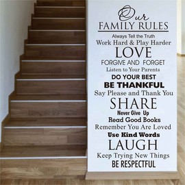 Wall Quote Decal Our Family House Rules Home Decor Sticker Love Do Your Best Wall Art Vinyl floor Decals A708 (Black, M-33.8X15.7in)