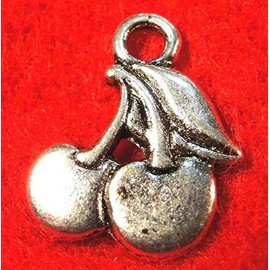 20-Pcs. Silver 3D Cherry Fruit Charms Earring Drops Pendants GF10 - Jewelry Making DIY Crafting Charm Beads for Bracelets