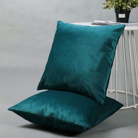 Teal Cushion Covers Velvet 18×18IN Set of 2 Green 45×45CM Peacock Blue Soft Square Throw Pillow Covers Sofa Couch