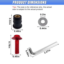 ZIMISI 10PCS Motorcycle Windshield Bolts Kit, Universal Aluminum Alloy Bolts Nuts with Washer & Wrench, Fairing Well Nuts Fastener Screws Assortment for Windscreen, Body Mounting (Red)