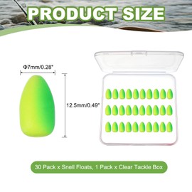 YELARXI Fishing Foam Floats, Snell Fishing Rig Floats Strike Indicators with Clear Tackle Box, 0.3" D x 0.5" H for Perch Carp Bass Fishing Corks Saltwater Freshwater (30 Pack, Green/Yellow)