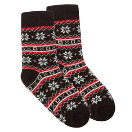 Metzuyan Kids Boys Girls Fluffy Christmas Warm Fair Isle Pattern Sherpa Lining Bed Winter Socks with Grips Anti Slip Black UK 12.5-3.5