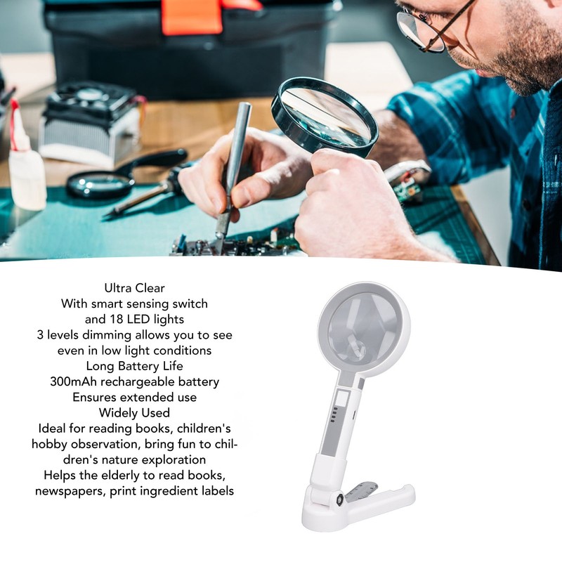 Magnifying Glass 5X 11X 18 LED Rechargeable 3 Brightness Levels