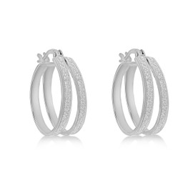 Tuscany Silver Women's Sterling Silver Rhodium Plated 18 mm Stardust Double Creole Earrings