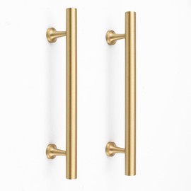 RZDEAL 5 Inch Kitchen Cabinet Handles Solid Brass Cabinet Pulls Round Bar Handles Brushed Gold Dresser Drawer Pulls Hardware 4 Pack