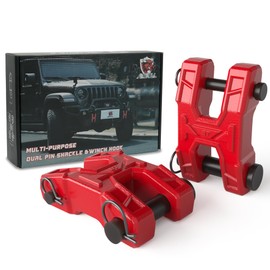 AMBULL Heavy Duty H-Shaped Towing Winch Shackle, Winch Fairlead Hook, Dual Pin Design (0.875” & 0.55”) Shackle Winch Hook for Towing, Recovery, Off-Road, 17,636 lbs Working Load-2 Pack, Red