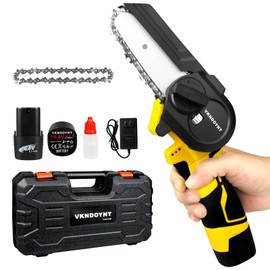 Mini Chainsaw, 4 Inch Small Chainsaw with 2 * 3000mAh Batteries & 2 Chains, 2 lbs Lightweight, Cordless Handheld Chainsaw for Garden Pruning, Woodworking DIY, Home Repairs