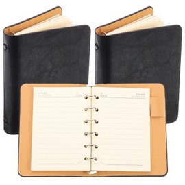 PATIKIL 6 Ring Binder Cover, 2 Pack A7 Leather Notebook Binder Mini Refillable Loose Leaf Personal Planner with 50 Sheets Line Paper, Black