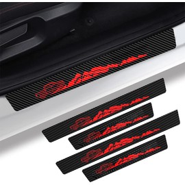 4 Pieces Car Door Sill Protector,Carbon Fiber Threshold Anti-Scratch Sticker Door Edge/Rear Guard Protection Truck Universal Red