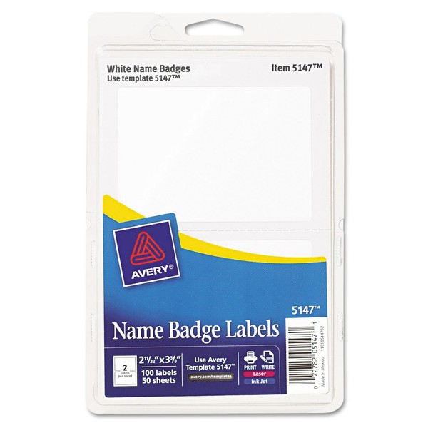 Avery 5147 Printable Self-Adhesive Name Badges, 2 1/3 X 3