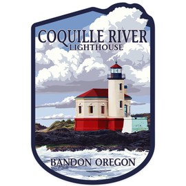Die Cut Sticker Bandon, Oregon, Coquille River Lighthouse, Contour Vinyl Sticker 1 to 3 inches (Waterproof Decal for Cars, Water Bottles, Laptops, Coolers), Small
