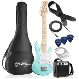 Ashthorpe 30-inch Beginner Electric Guitar Kit with Amplifier (Teal), Basic Starter Package w/Gig Bag, Strings, Strap, Picks