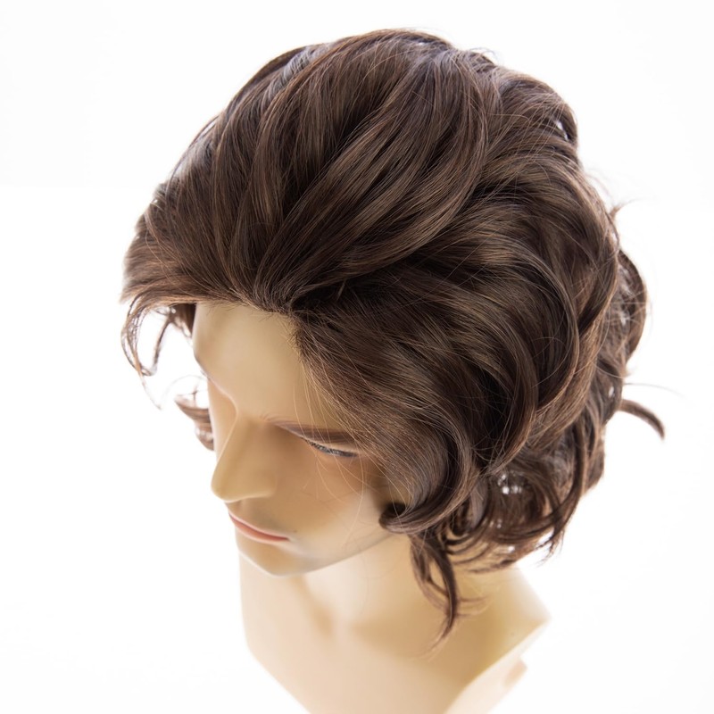 Short Wavy Brown Wigs for Men Natural Layered Cosplay Hair
