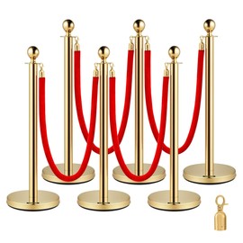 Vevor Velvet Ropes and Stanchion Post with Ball Top and Four Way Connection for Crowd Control Barriers, Safety, and Protection, Gold