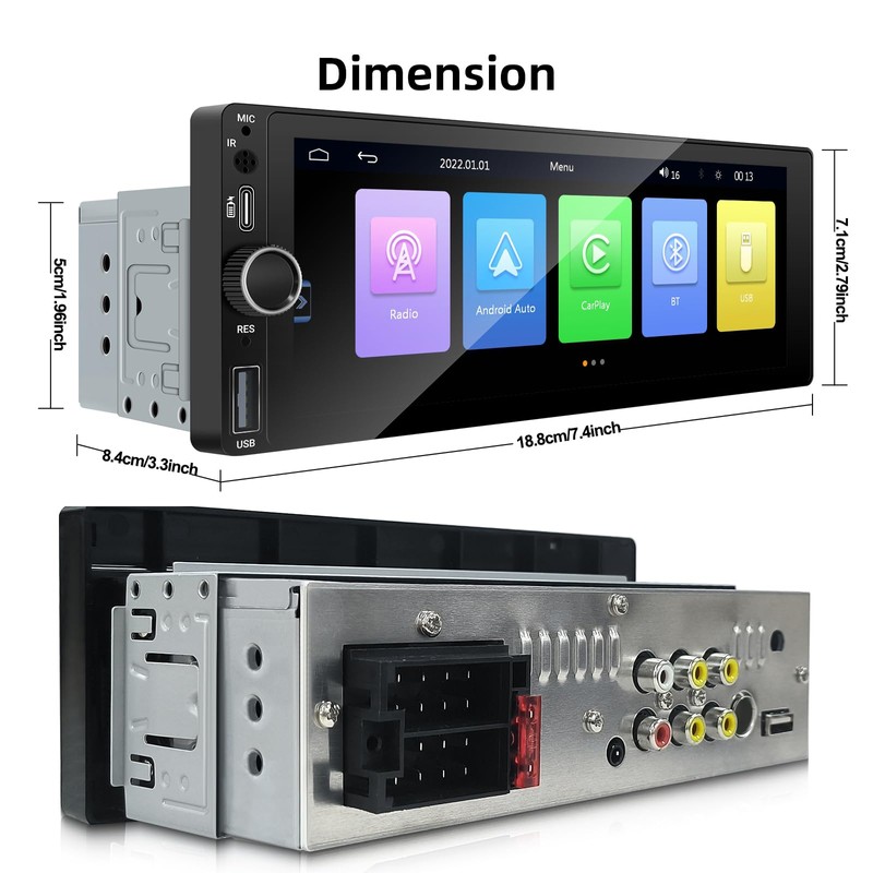 LEXXSON Single Din Car Stereo with Apple Carplay Android Auto,