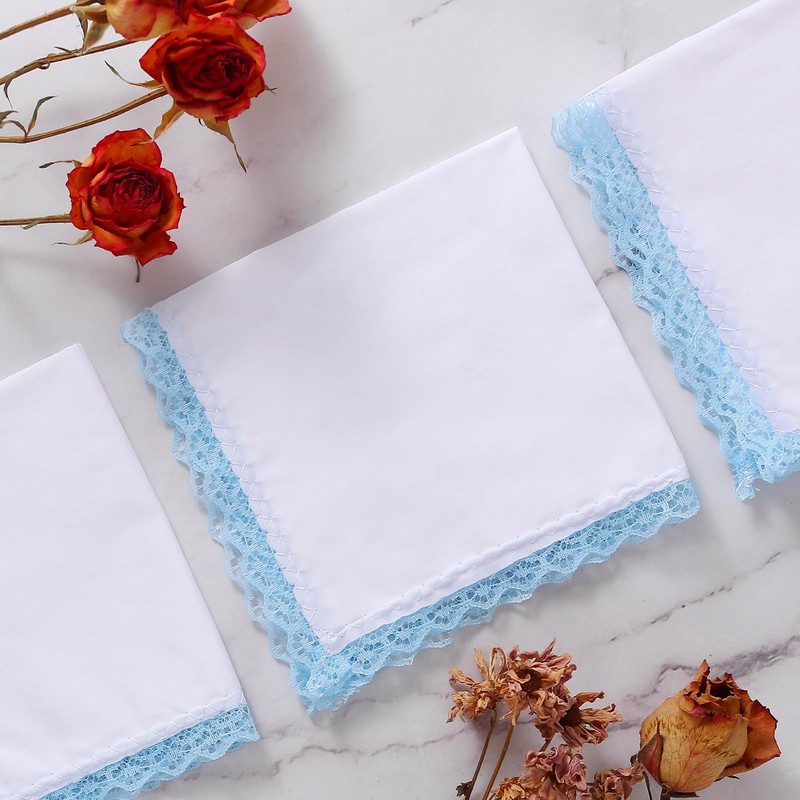 HOULIFE - Pañuelos para mujer con encaje, pañuelos de algodón